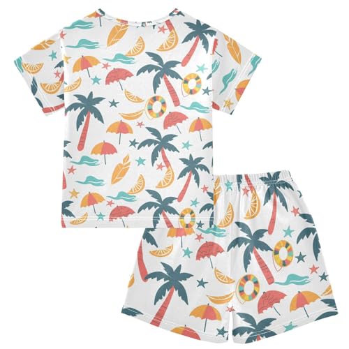 ALAZA Beach Theme Starfish Lemon Palm Tree Pajamas Short Sleeve 2 Piece Sleepwear Top and Bottom Pajama Set Unisex2