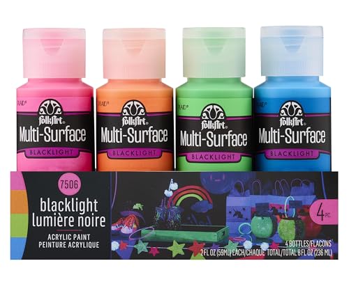 FolkArt 4 Bottle Multi-Surface Acrylic Paint Set, 2oz, Neon Blacklight Colors