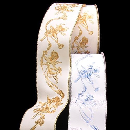 The Ribbon People Silver Velvet with Blue Angel Choir Print 2.5" x 20 Yards