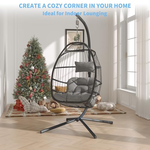 Ecotide DNDL-1 Hanging Egg Chair With Stand, Indoor Outdoor Swing Egg Chair, Patio Wicker Rattan Hammock Egg Chairs thumb #4