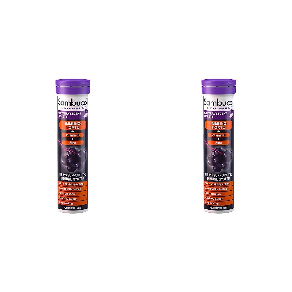 Sambucol Black Elderberry Effervescent 15 Tablets, 30 g, 021774 (Pack of 2)