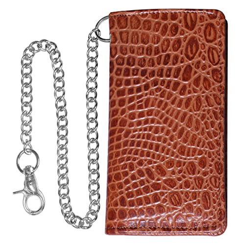 IBRO Motorcycle Biker BifoldChain Wallet for Men Crocodile Brown