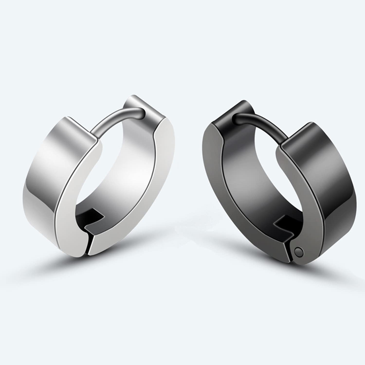 LEEQ Kolczyki męskie/damskie ze stali nierdzewnej matowe czarne srebrne 4 mm / 12 mm klasyczne kolczyki 2 szt., 4 sztuki (1 sztuka), drewno, metal, tytan, srebro, 4 sztuki (1), drewno, metal, tytan,
