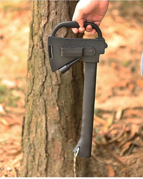 Hacha táctica AXIUM 5 en 1 – Hacha Multifuncional con Sierra integrada, Martillo, Silbato de Emergencia y Funda de ABS – Herramienta compacta para Camping, bushcraft y Supervivencia