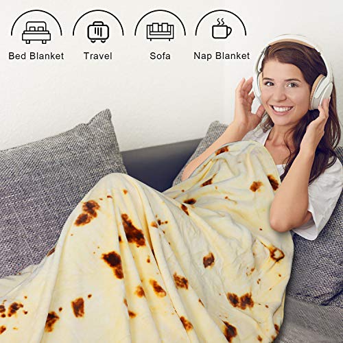Sivio Burritos Tortilla Blanket with Dual Sided Pattern, Soft and Plush Novelty Fuzzy Blanket, Burritos Wrap Throw Blanket, Comfort Wearable Flannel Blanket for Kids and Adults (Diameter 80 inches)