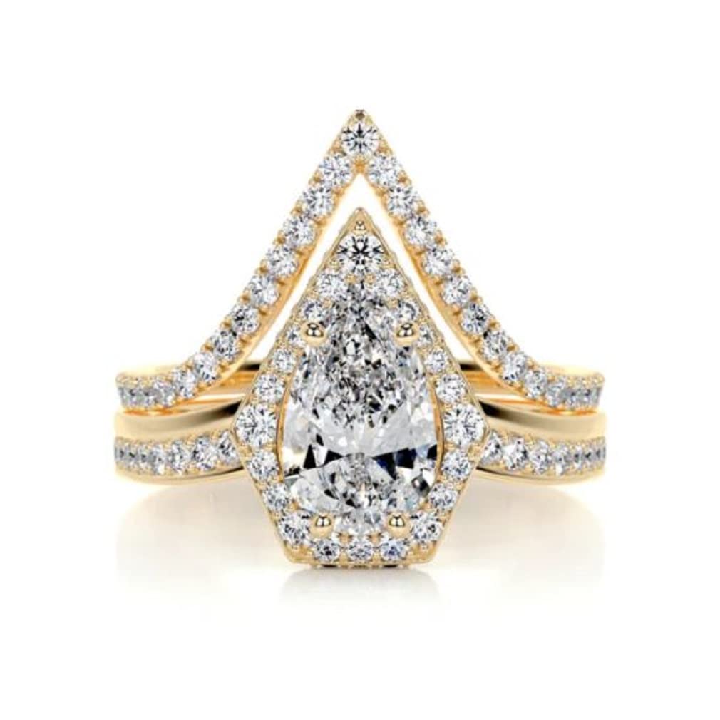 3 5 CT Pear Cut Halo Bridal Ring Set Handmade Engagement Ring for Women Anniversary Promise Gifts for
