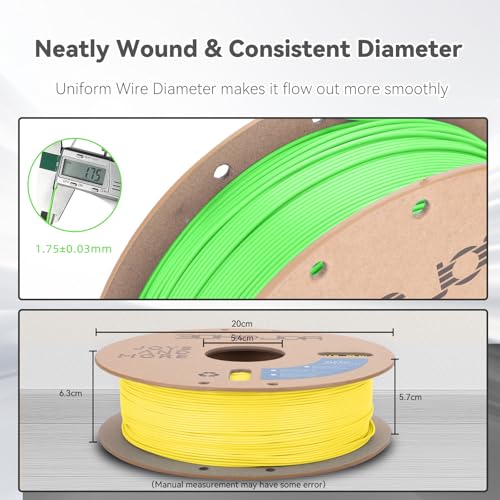 Image of 3DHoJor PLA Pro (Plus) Filament 1.75mm, 3D Printer Filament, Cardboard Spool 3D Printing Filament, Dimensional Accuracy + /- 0.03 mm- Green+Yellow