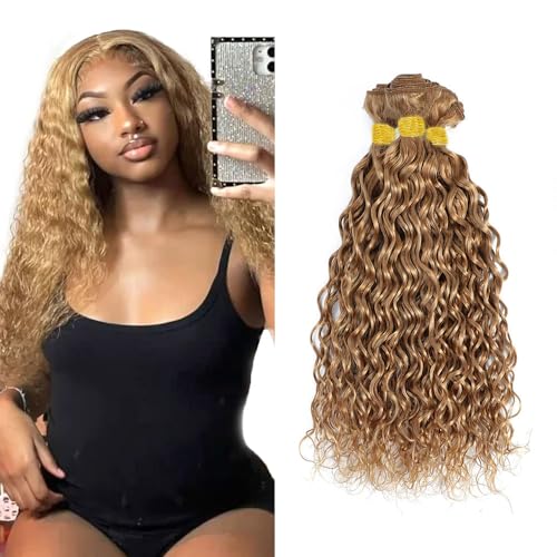 Honey Blonde Human Hair Bundles Color 27 Brazilian Water Wave