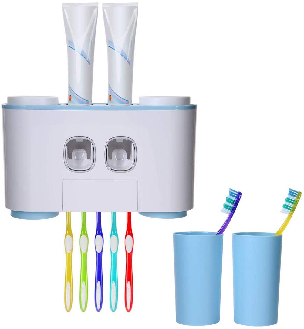 Dispensador Automático de Pasta de Dientes, Soporte de Cepillo de Dientes a Prueba de Polvo con Copas Sin Estante de Pared de Clavos Estante Organizador de Baño,C