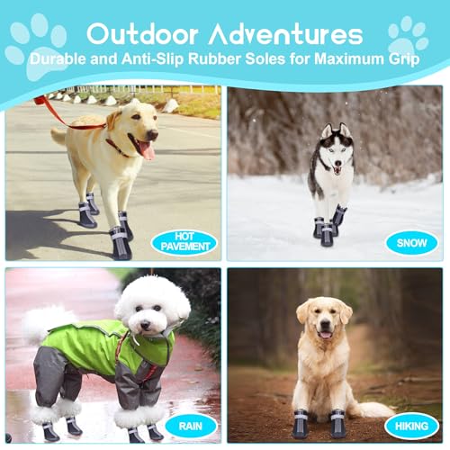 Hundeschuhe Pfotenschutz Outdoor, 4 Stück Wasserdicht Hunde Schuhe mit Reflektierendem Klettverschluss, Verstellbarer Hundestiefel für Kleine Mittlere Große Hunde (Schwarz-Wasserdicht, 5)
