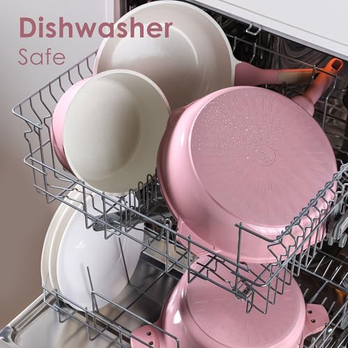 Image of SENSARTE Nonstick Ceramic Cookware Set Large 13-Piece, Healthy Pots and Pans Set Dishwasher Safe, Non-toxic Kitchen Cooking Set with Stay-Cool Handles, Induction Compatible, PFAS Free, Pink