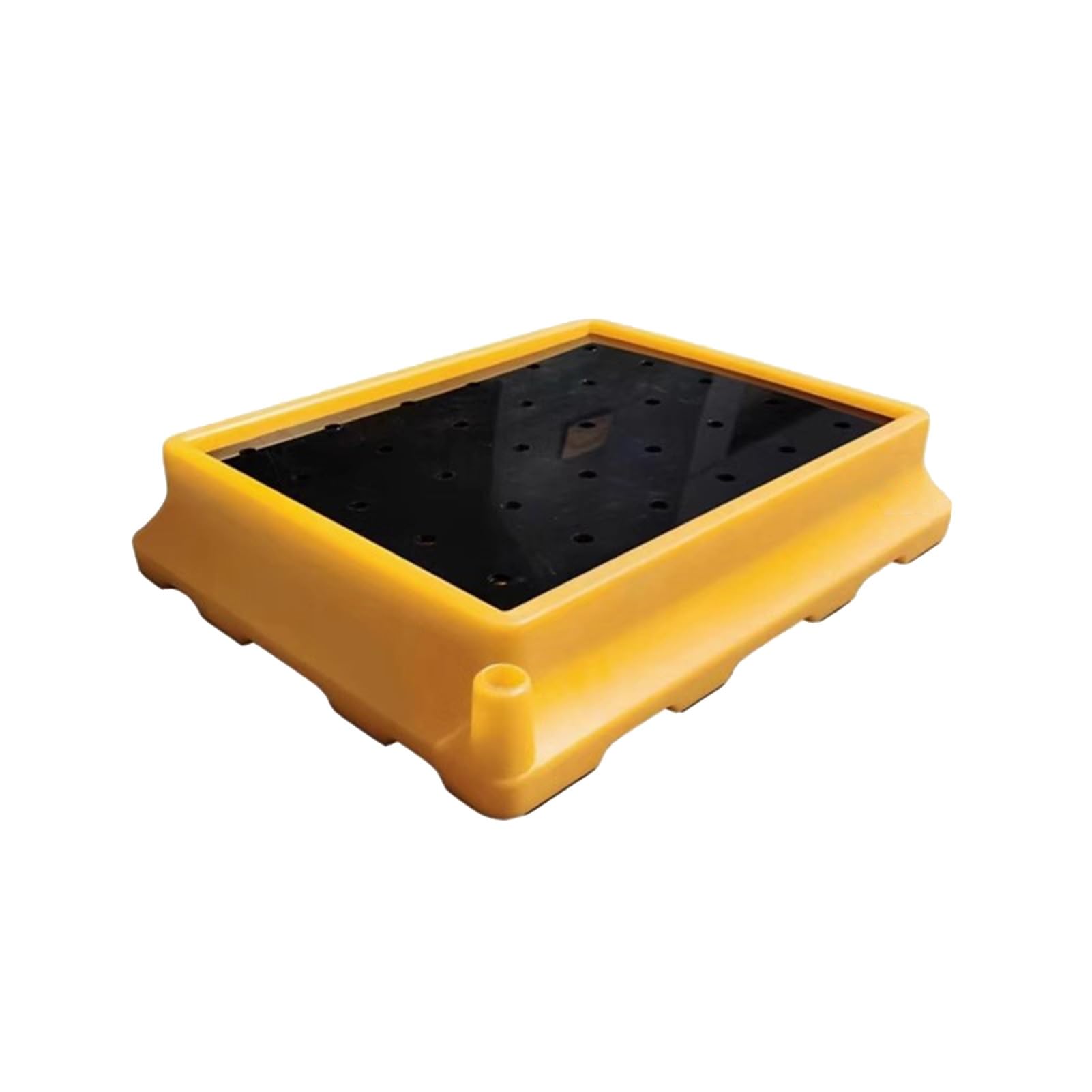 SGKOMN Yellow and Black Polyethylene Spill Tray Modular Drum Spill Containment Pallet with Drain Outlet Detachable Grates for Garage Storage 530x430x110mm