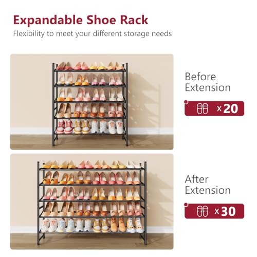 Image of Tajsoon Expandable Shoe Rack for Closet 5 Tier, 28 inch-41 inchStackable, Black