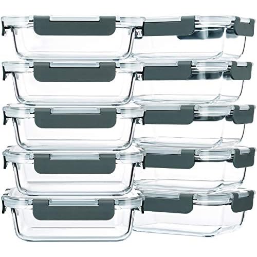 M MCIRCO 10-Pack,22 Oz Glass Meal Prep Containers,Glass Food Storage Containers with lids,Lunch Containers,Microwave, Oven, Freezer and Dishwasher (Gray)