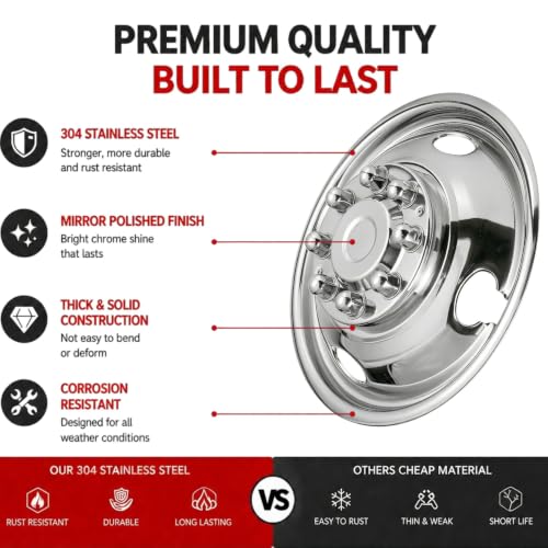 Image of 4pcs 17inch Anti Rust Polished Stainless Steel Dually Wheel Simulators Fit for 2003-2018 Dodge Ram 3500, 8 Lug 5 Hand Holes Bolt On Wheel Cover with Removable Centre Cap Hubcaps 708D