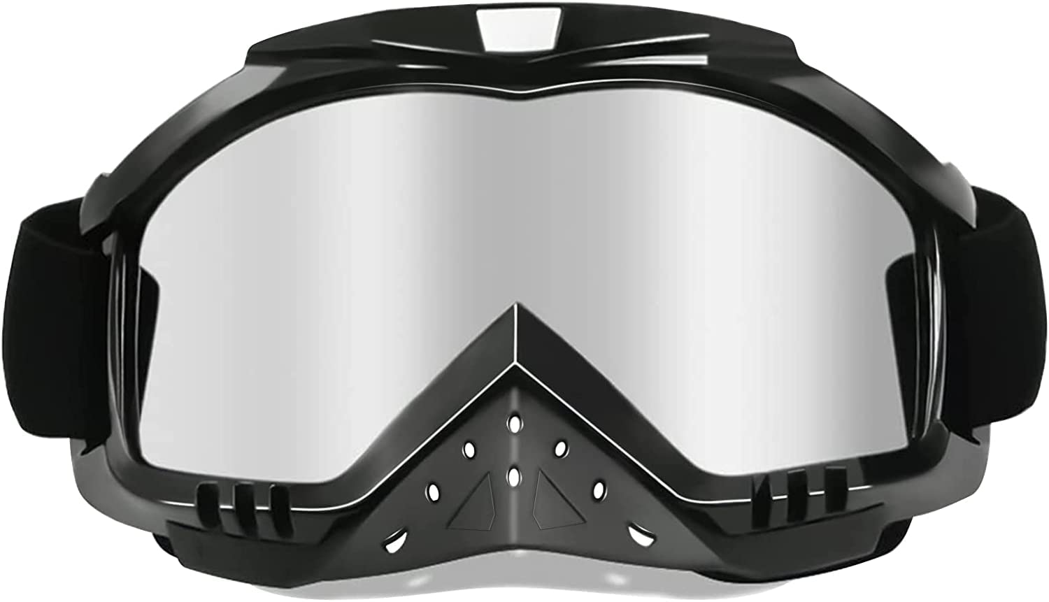 ELECDON Motorcycle Goggles Dirt Bike Goggles Grip for Helmet Anti UV Windproof Dustproof Anti Fog Glasses for ATV Off Road Racing with Cool Look Headwear Silver Lens 2 in 1