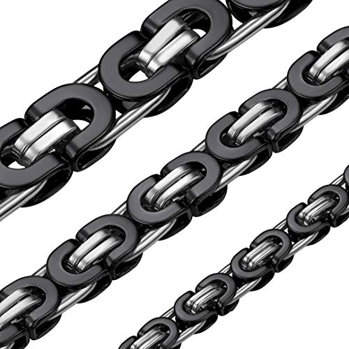 ChainsHouse Collar Bizantino 10mm Ancho 50cm Largo Cadena Acero Inoxidable Chapado en Negro