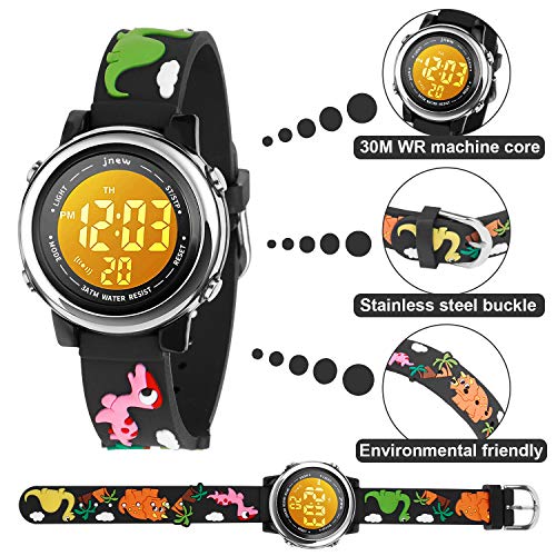 Kids Watch 3D Cartoon Toddler Wrist Digital Watch Waterproof 7 Color Lights with Alarm Stopwatch for 3-10 Year Boys Girls Little Child (Dinosaur C-Black)2