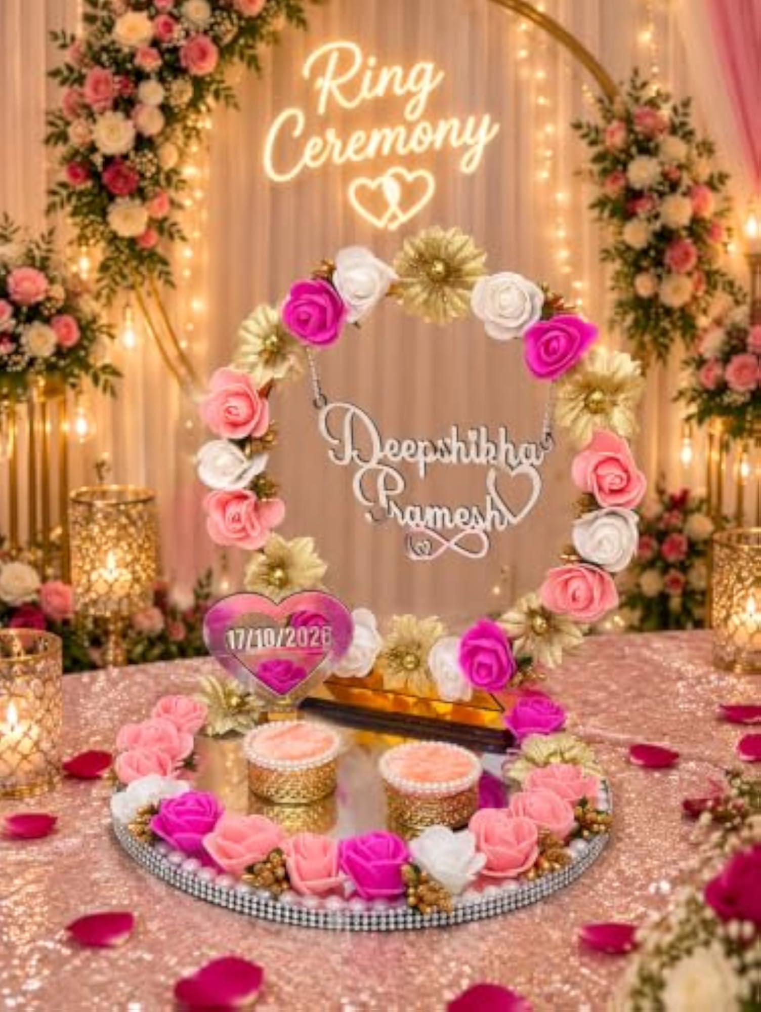 Personalized Wooden Flower Design Engagement Ring Tray