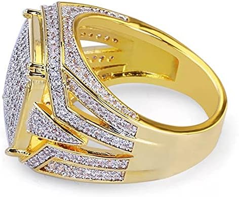 18k Yellow Gold Plated Square Men's Full Diamond Ring Two-Tone Engagement Ring (9) - Image 2