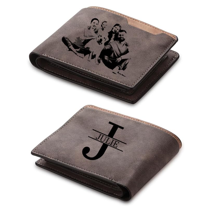 Personalized Photo Wallet for Men - Custom Engraved Leather Bifold Wallet with Picture & Initial Name - Thoughtful Father Day, Anniversary, Birthday Gifts for Dad, Husband, Boyfriend (Dark Coffee)