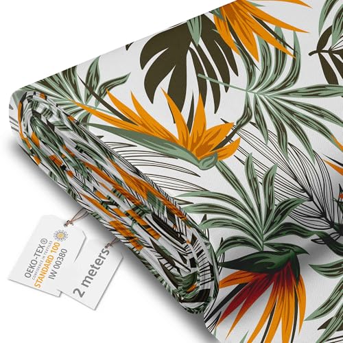 DreamRoots Segeltuch Wasserdicht - Polsterstoff Meterware 160 cm breit - Wasserabweisender Stoff 220 g/m2 600D - Markisenstoff Wasserdicht Meterware Orange Strelizia 2M