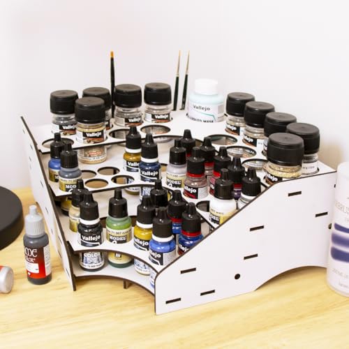 Image of Hartem - Paint Otganizer | Corner Model Paint Rack for Acrylic Paints & Brushes | Holds 28 (0.57 fl oz) + 16 Bottles (1.18 fl oz or 2.03) + 1 Bottle (6.76) & 26 Brushes | Acrylic Stand for Miniatures
