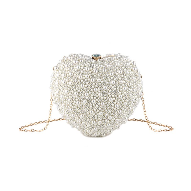 Herz Frauen Tasche Kreative Handgemachte Herz Perle Abend Tasche Schloss Weben Paket Tasche Braut Tasche Über Schulter Braut Dolly Tasche