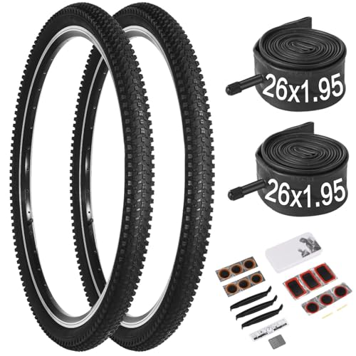 26 Inch Bike Tire, 2Pack 26 x 1.95 Bike Tires & Tubes with Repair Kit, Folding...