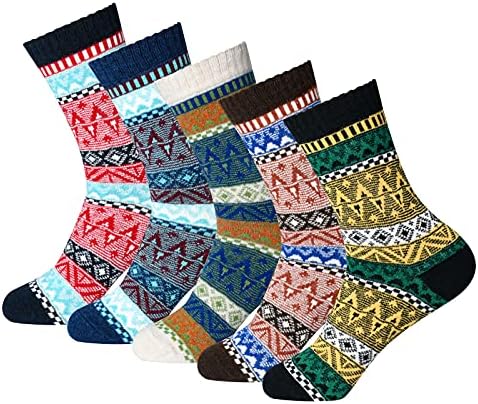 besky Women Winter Socks 5 Pairs Cotton Thick Knit Vintage Soft Cozy Casual Fuzzy Crew Socks (Multicolor11)