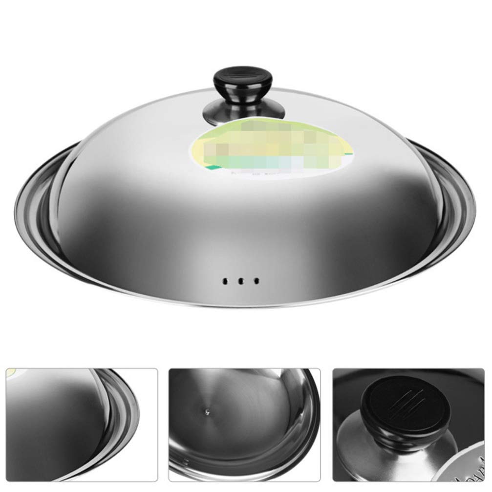 Couvercle En Acier Inoxydable 34 Cm - Pièce De Rechange Pour Casseroles, Poêles, Woks, Bouton Plastique Noir - 8