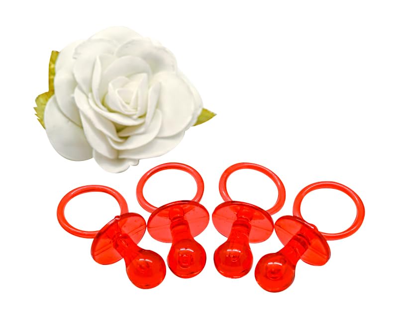 Image of 2.5 inch Baby Pacifier Party Favors, 36 Pieces, Gender Reveal Shower Decorations, Boy Girl Gender Neutral Table Scatter, DIY Party Games Decor (Red)