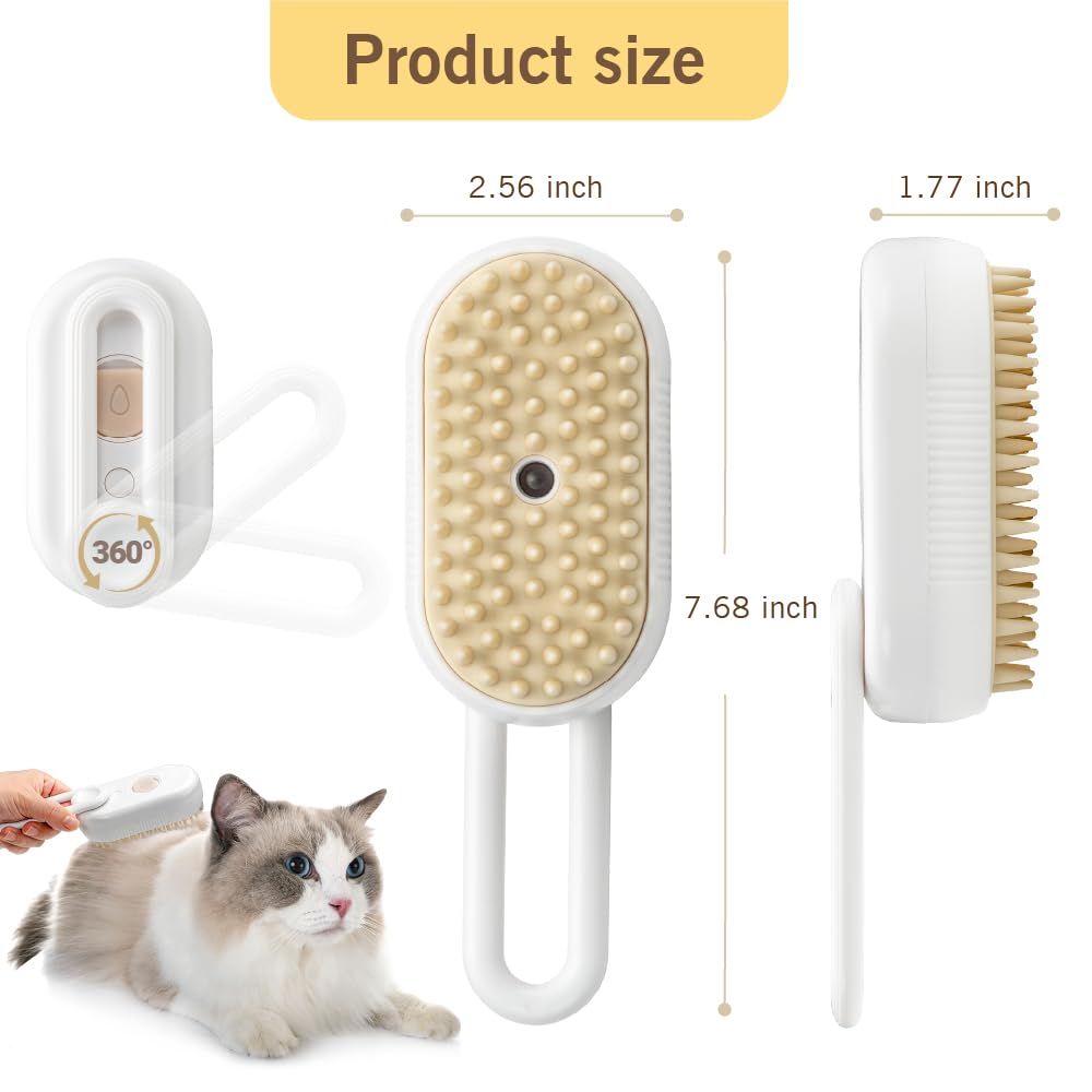 KALIMO Cepillo de nebulización para mascotas para gatos y perros, peine de pulverización 3 en 1 con vapor, masaje y eliminación de vello, cepillo recargable de aseo de mascotas para cabello enredado y