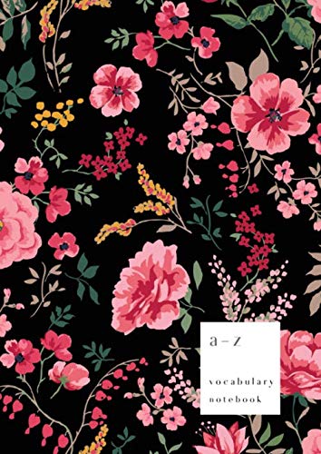 A-Z Vocabulary Notebook: A4 Large Journal 2 Columns with Alphabet Index | Cutie Retro Flower Cover Design | Black