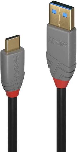 LINDY 36911 USB 3.1 Type C to A Cable, 5A, Anthra Line Black 1m