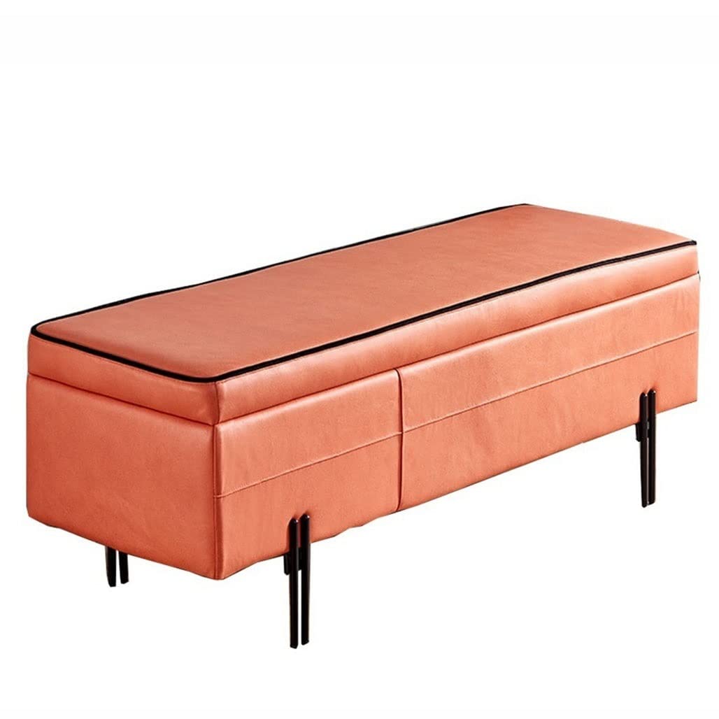 Pouf de rangement pliable rectangulaire en tissu et fer forgé