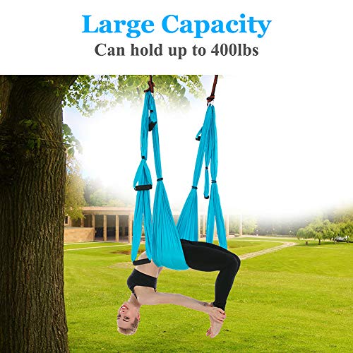 oremila Aerial Yoga Swing/Sling Kit/Trapeze for Back Pain Relief, Antigravity Yoga Hammock with Daisy Chains, Heavy Duty Carabiners, Hanging Straps and Thick EVA Handles (Blue)