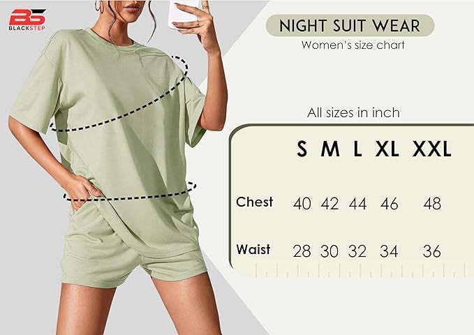 Image of KSHS Women Cotton Night Suit Top & Shorts Set | Loose Fit Printed Nightwear Co Ord Set Stylish Western | Soft Breathable Sleepwear Shorts with Pocket for Women
