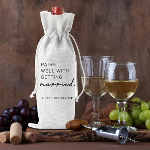 Image of Married Wine Bag Married Gifts for Couples Mr Mrs Marriage Honeymoon Gift Wedding Party Decorations Getting Engaged Wine Bottle Bag Champagne Bottle Wraps Bags (White)