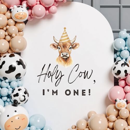 Holy Cow I’m One Birthday Party Decorations - Cow Themed Sign Decal for Balloons Arch Backdrop, First Birthday Decorations for Boy, One Year Old Wall Decor, 1st Party Supplies Banner for Girl Boy