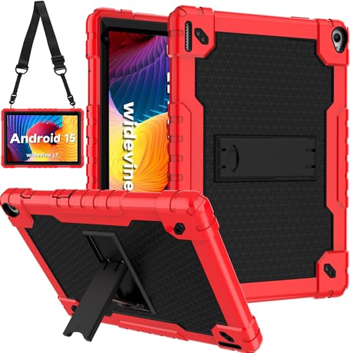 Worcoiy for YQSAVIOR Tab CP10 10.1 Case Heavy Duty Shockproof with Shoulder Strap Kickstand Hybrid Kids Friendly Cover for Coopers Model CP10 10.1 inch Tablet (Red/Black)