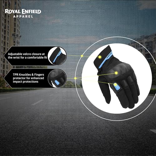 Image of Royal Enfield Kommuter Riding Gloves | Impact Resistance:TPR Knuckle Protectors | Throttle Control:Reinforced Palm Grip | Steady Grip:Microsuede Palm Patch | Breathable Construction | Black & Blue XL