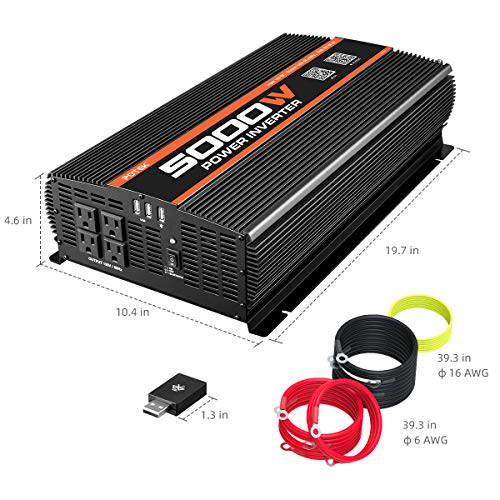 POTEK 5000W Power Inverter 4 AC Outlets 12V DC to 110V AC Car Inverter with Bluetooth and 2 USB Ports