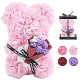 yiwuhongyuz Rose Bear, Rose Teddy Bear for Wife, Girlfriend Birthday Gifts, Rose Flower Bear Gifts for Girlfriend, Mom, Wife, Women (Purple Pink)