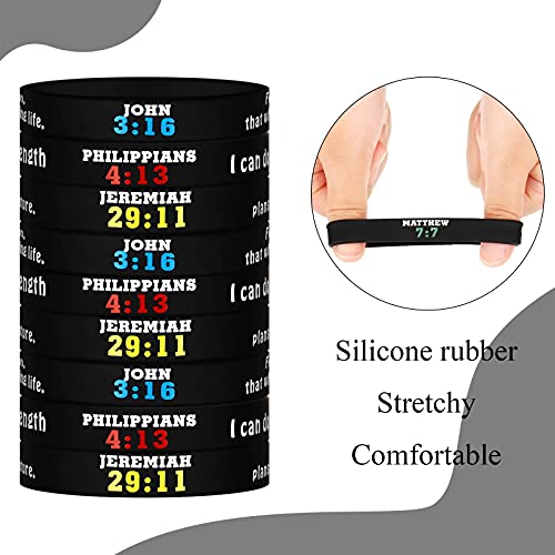 48 Pieces Religious Silicone Wristbands Christian Bible Verses Bracelets Scripture Rubber Bracelets Colored Faith Hope Belief Wristbands Inspirational Bible Bracelets For Men Women (Black Series) #TOP2