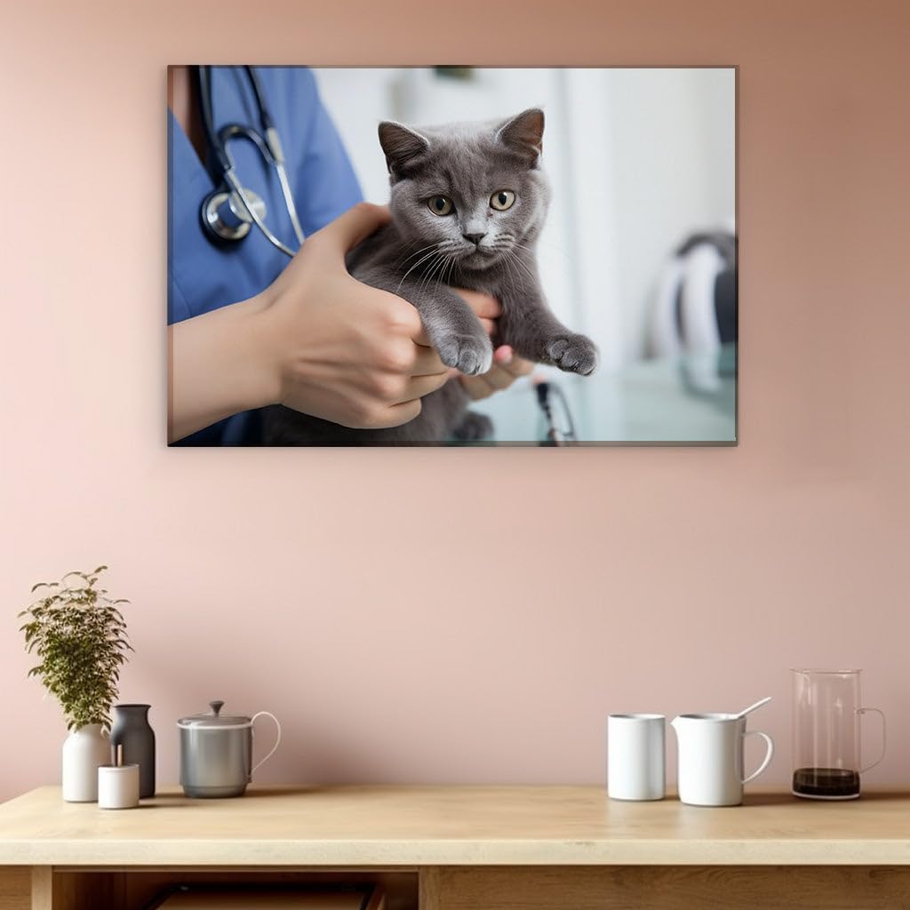 Canvas for Living room. Caring Hands and Purrs of Comfort Inside the Clinic, 27 x 18 inch Canvas Wall Art - Ready to Hang