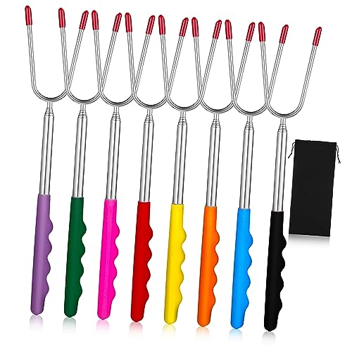 IMIKEYA 8 pcs Barbecue Forks Durable Roasting Sticks with Comfortable Grip for Camping Picnics and Outdoor Cooking Includes Carrying Bag