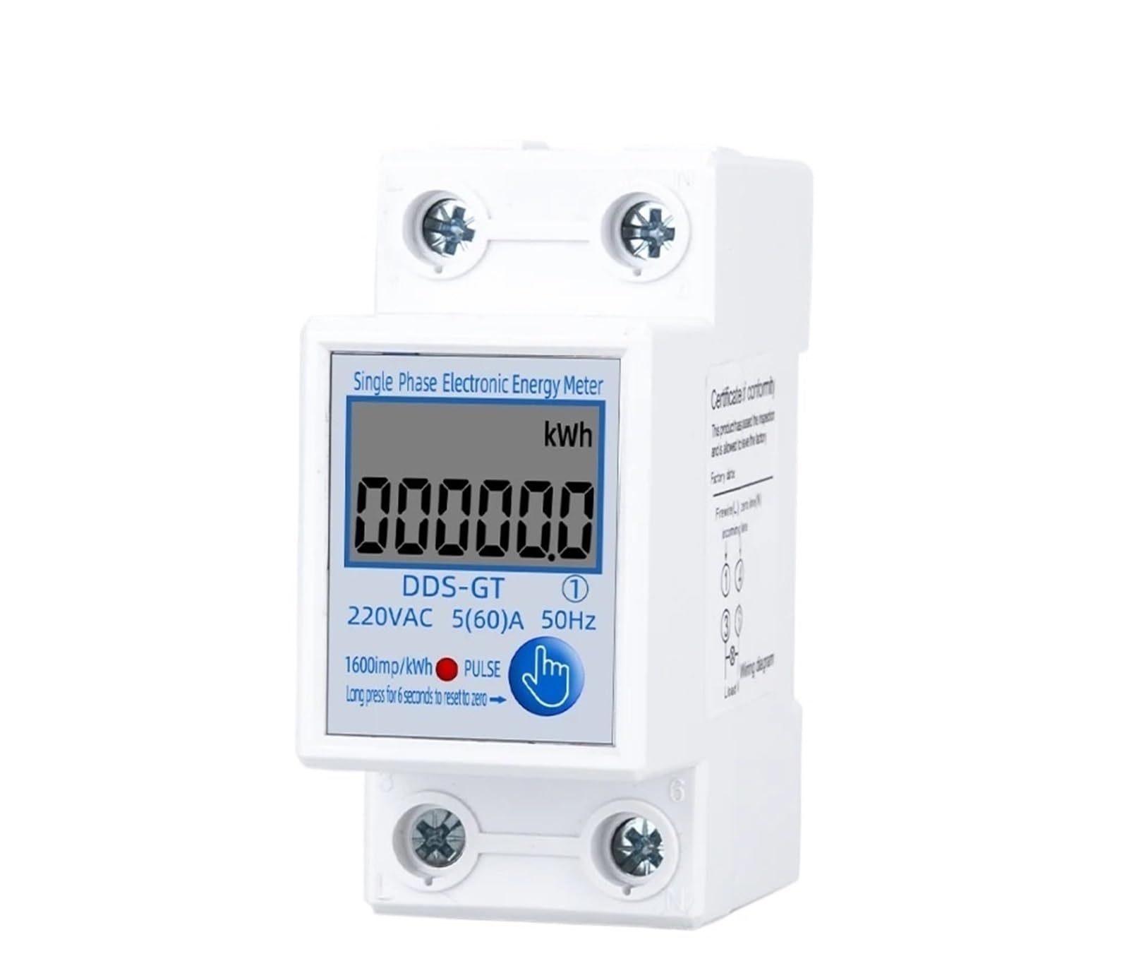 Dwuprzewodowy jednofazowy cyfrowy licznik energii, wyświetlacz LCD na szynie Din, KWh, zużycie energii elektrycznej, 230VAC, 60A, 50 Hz, miernik mocy