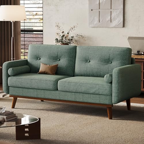 GarveeHome 65 in Loveseat Sofa, Mid Century Modern Couch Comfy Love Seat Couches for Living Room, 2 Seater Deep Seat Couch Linen Upholstered Couches for Bedroom Office Small Space, Green