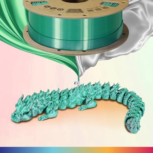 Image of OVERTURE Silk PLA Dual Color Filament 1.75mm, Bi-Color Shiny PLA Finish, Smooth & Glossy, 1kg Spool (2.2lbs), Ideal for Cosplay Jewelry & Home Decor (Silk Green-Silver)